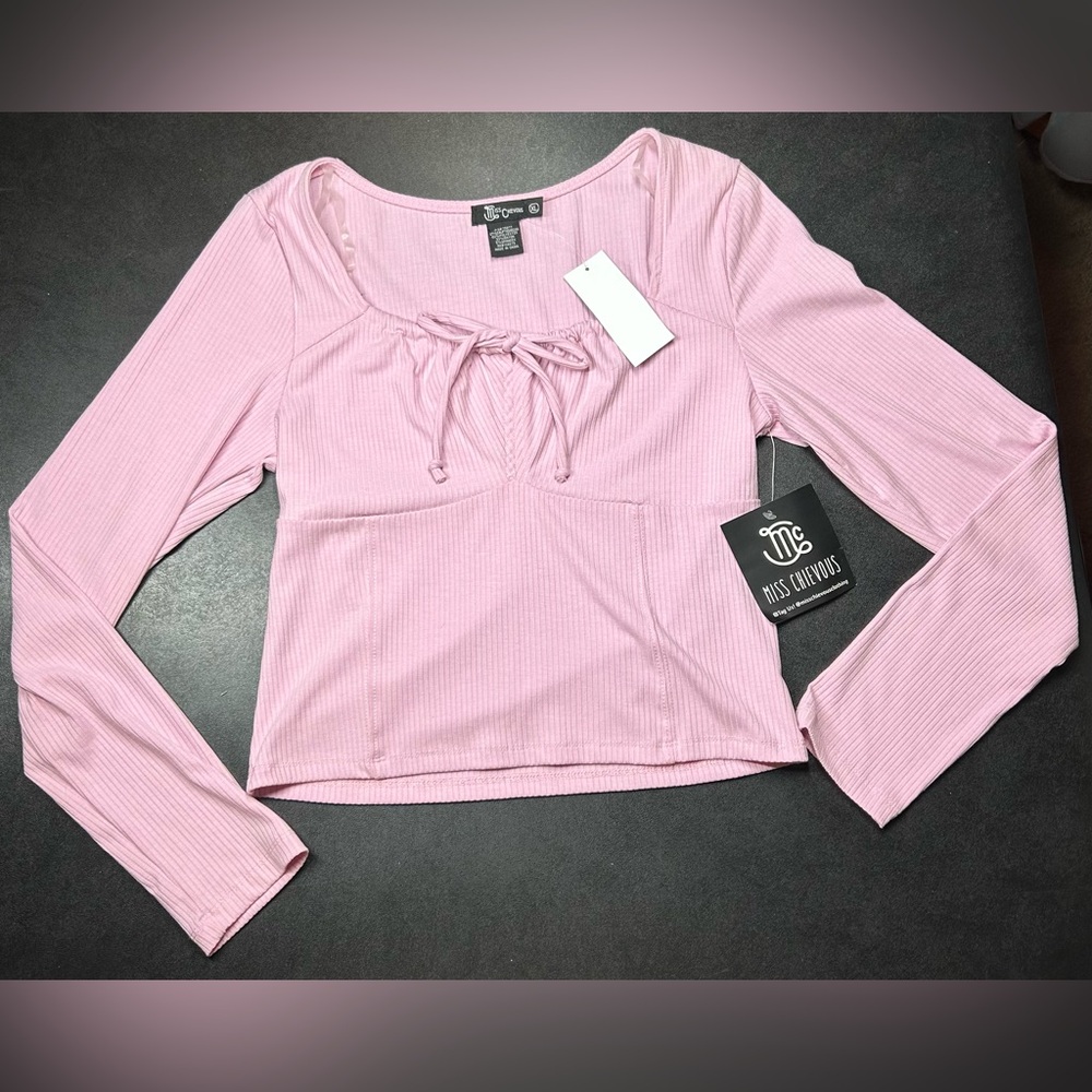 Miss Chievous Size XL Pink Long Sleeve Ribbed Baby Top NWT